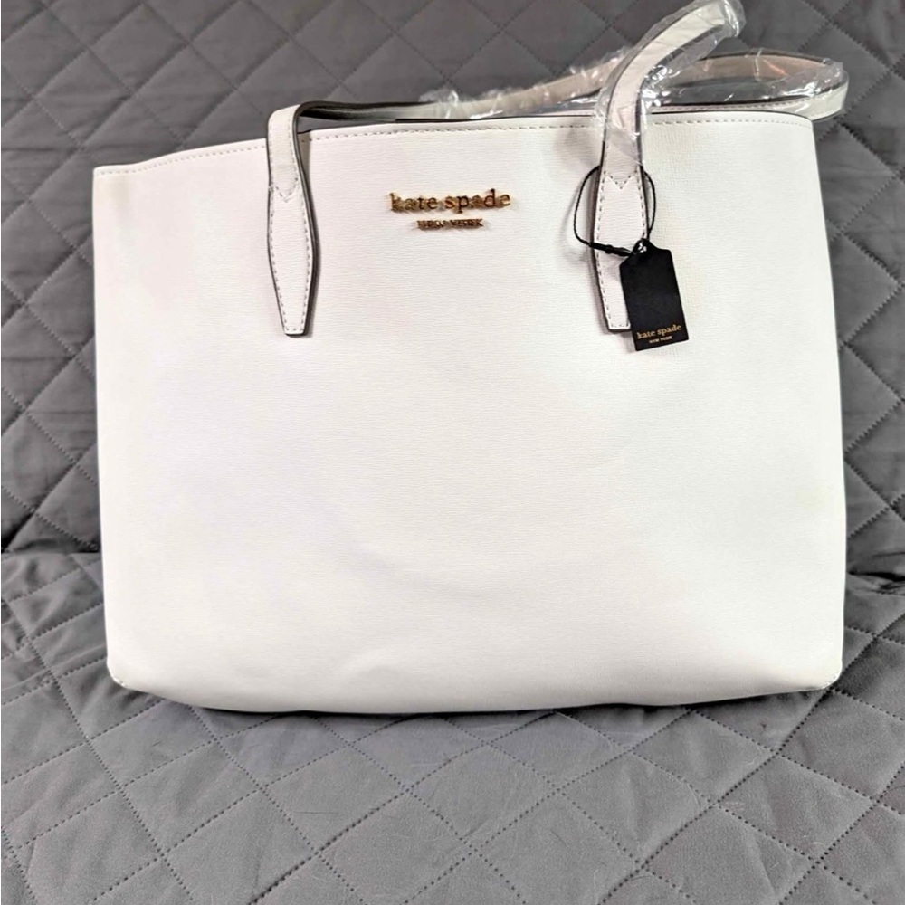 NEW WITH TAGS Kate Spade White Tote Bag Purse with Gold Accents XL SIZE
